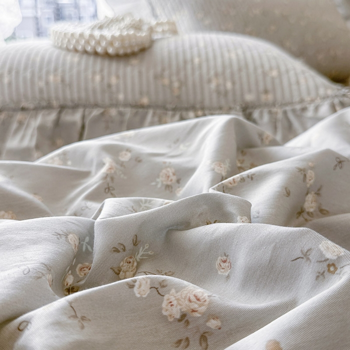 91家纺网 家纺一手货源 找家纺 瑞宝 2026新款全棉纯棉床盖小碎花玻璃纱四件套 颂青