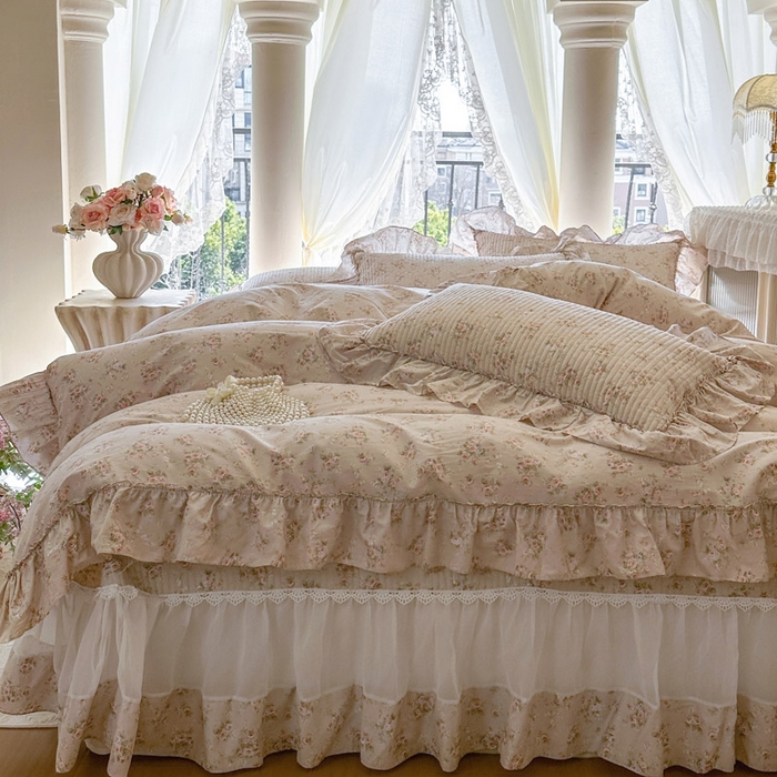 91家纺网 家纺一手货源 找家纺 瑞宝 2026新款全棉纯棉床盖小碎花玻璃纱四件套 南湘