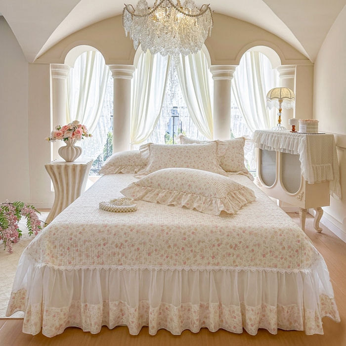 91家纺网 家纺一手货源 找家纺 瑞宝 2026新款全棉纯棉床盖小碎花玻璃纱四件套 花境