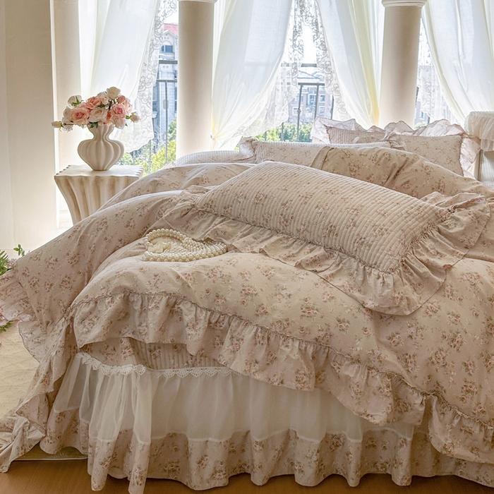 91家纺网 家纺一手货源 找家纺 瑞宝 2026新款全棉纯棉床盖小碎花玻璃纱四件套 南湘