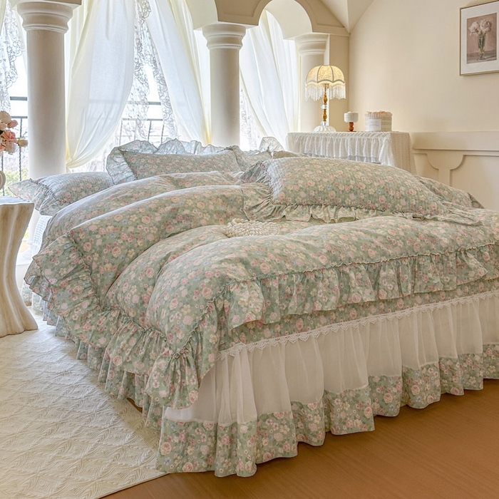 91家纺网 家纺一手货源 找家纺 瑞宝 2026新款全棉纯棉床盖小碎花玻璃纱四件套 芊朵