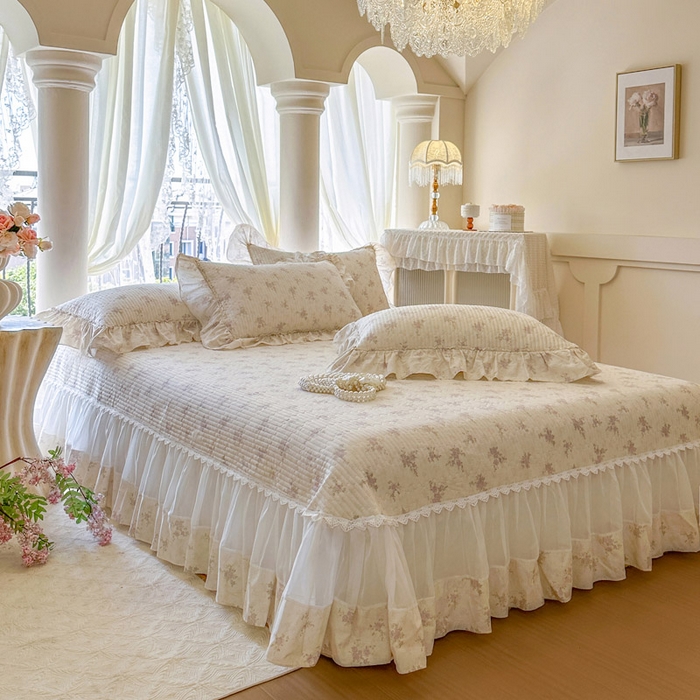 91家纺网 家纺一手货源 找家纺 瑞宝 2026新款全棉纯棉床盖小碎花玻璃纱四件套 樱洛