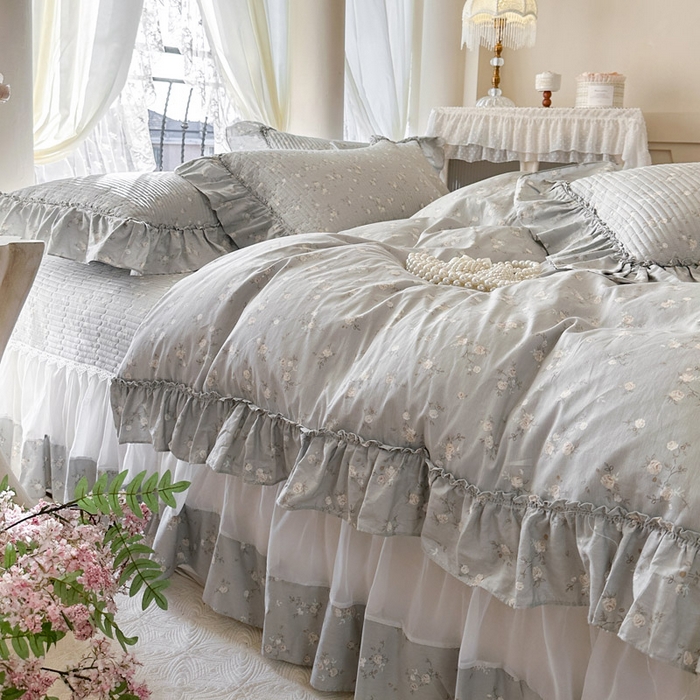 91家纺网 家纺一手货源 找家纺 瑞宝 2026新款全棉纯棉床盖小碎花玻璃纱四件套 颂青