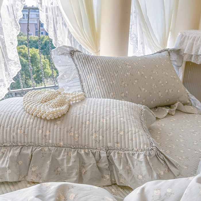 91家纺网 家纺一手货源 找家纺 瑞宝 2026新款全棉纯棉床盖小碎花玻璃纱四件套 颂青