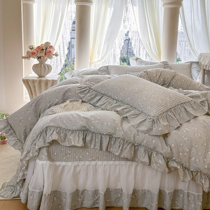 91家纺网 家纺一手货源 找家纺 瑞宝 2026新款全棉纯棉床盖小碎花玻璃纱四件套 颂青