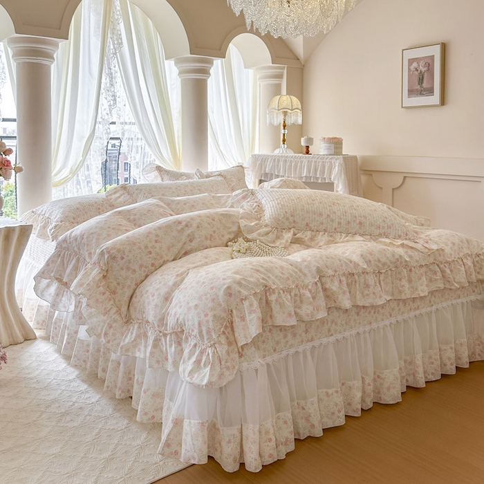 91家纺网 家纺一手货源 找家纺 瑞宝 2026新款全棉纯棉床盖小碎花玻璃纱四件套 花境