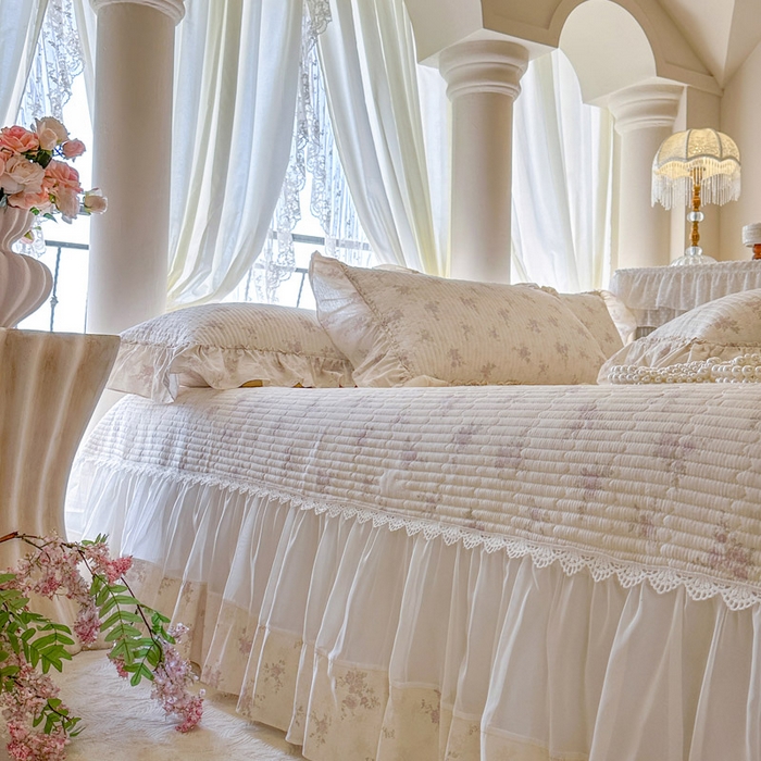 91家纺网 家纺一手货源 找家纺 瑞宝 2026新款全棉纯棉床盖小碎花玻璃纱四件套 樱洛