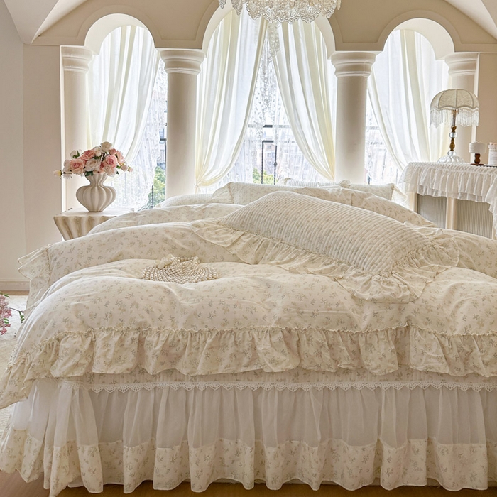 91家纺网 家纺一手货源 找家纺 瑞宝 2026新款全棉纯棉床盖小碎花玻璃纱四件套 林晚