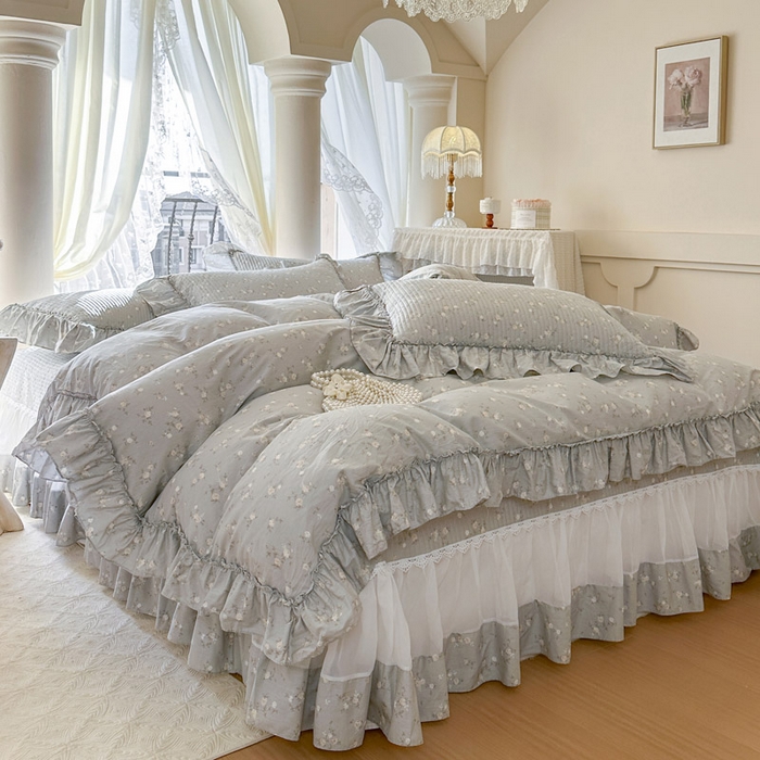 91家纺网 家纺一手货源 找家纺 瑞宝 2026新款全棉纯棉床盖小碎花玻璃纱四件套 颂青