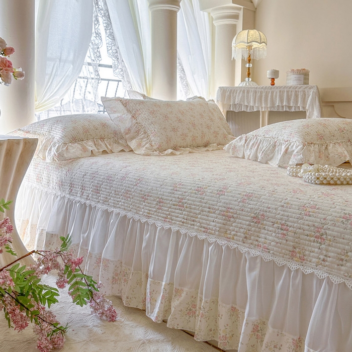 91家纺网 家纺一手货源 找家纺 瑞宝 2026新款全棉纯棉床盖小碎花玻璃纱四件套 半夏