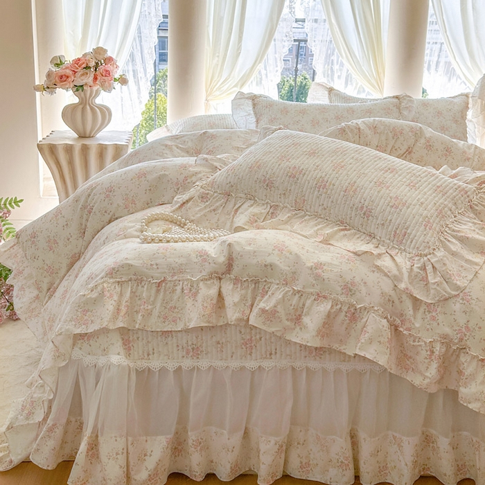 91家纺网 家纺一手货源 找家纺 瑞宝 2026新款全棉纯棉床盖小碎花玻璃纱四件套 半夏