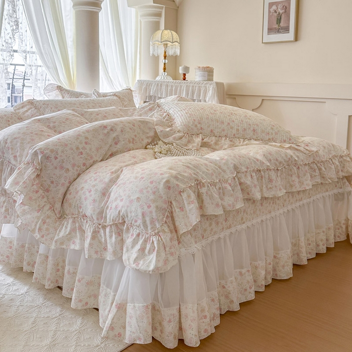 91家纺网 家纺一手货源 找家纺 瑞宝 2026新款全棉纯棉床盖小碎花玻璃纱四件套 花境