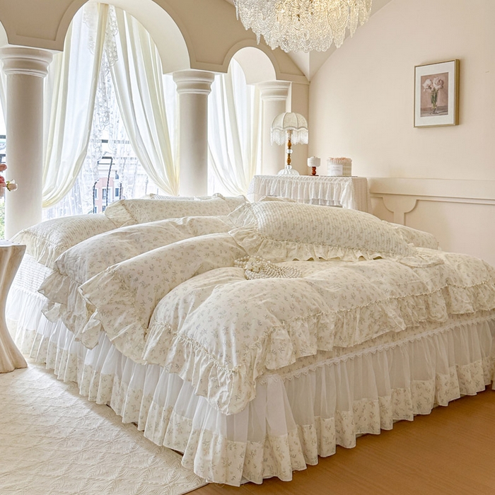 91家纺网 家纺一手货源 找家纺 瑞宝 2026新款全棉纯棉床盖小碎花玻璃纱四件套 林晚