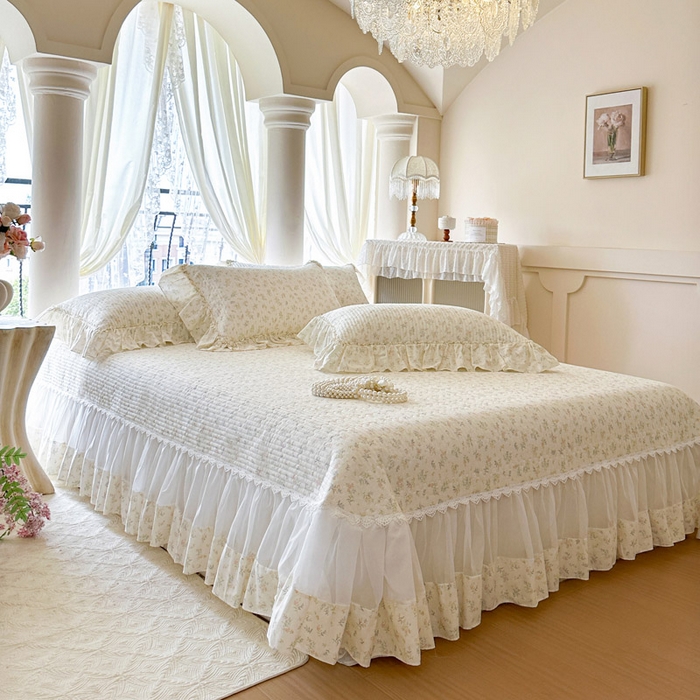 91家纺网 家纺一手货源 找家纺 瑞宝 2026新款全棉纯棉床盖小碎花玻璃纱四件套 林晚