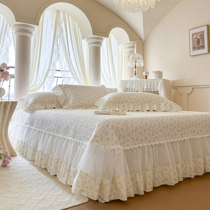 91家纺网 家纺一手货源 找家纺 瑞宝 2026新款全棉纯棉床盖小碎花玻璃纱四件套 林晚