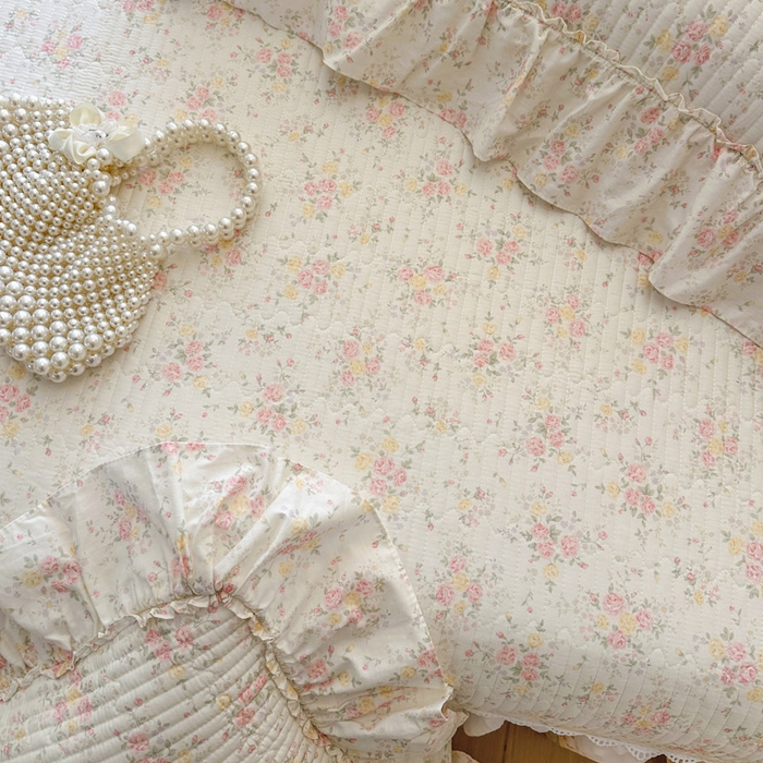 91家纺网 家纺一手货源 找家纺 瑞宝 2026新款全棉纯棉床盖小碎花玻璃纱四件套 半夏