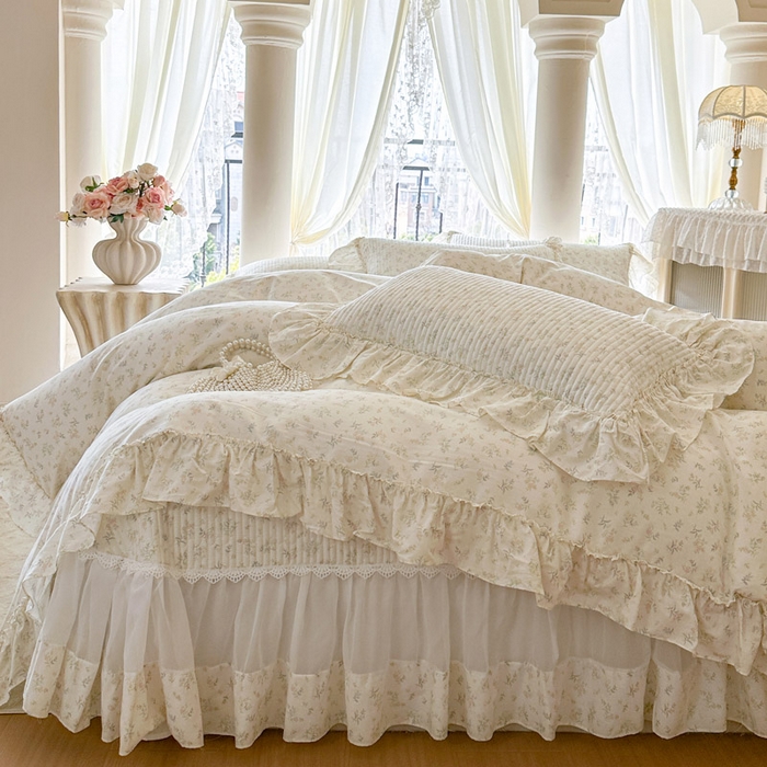 91家纺网 家纺一手货源 找家纺 瑞宝 2026新款全棉纯棉床盖小碎花玻璃纱四件套 林晚