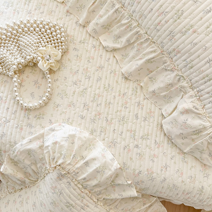 91家纺网 家纺一手货源 找家纺 瑞宝 2026新款全棉纯棉床盖小碎花玻璃纱四件套 林晚