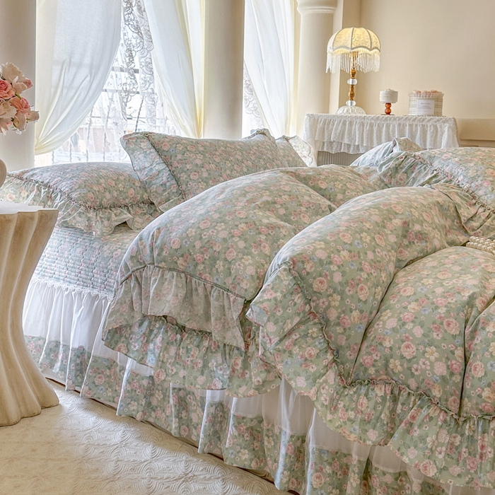 91家纺网 家纺一手货源 找家纺 瑞宝 2026新款全棉纯棉床盖小碎花玻璃纱四件套 芊朵