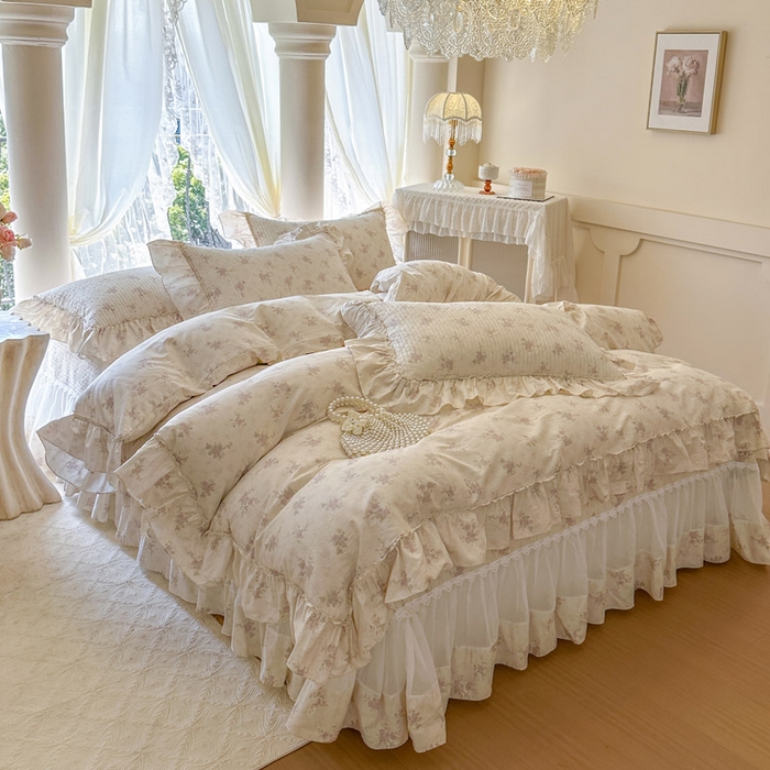 91家纺网 家纺一手货源 找家纺 瑞宝 2026新款全棉纯棉床盖小碎花玻璃纱四件套 樱洛