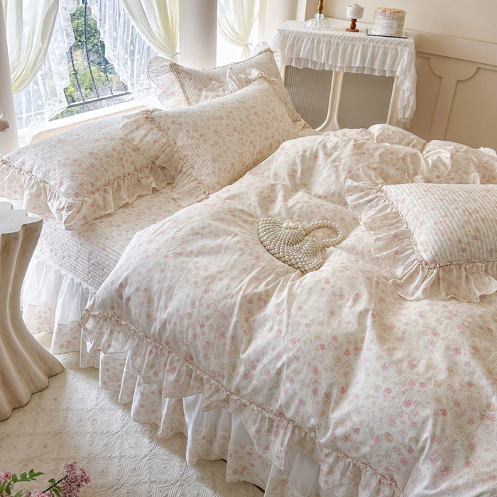 91家纺网 家纺一手货源 找家纺 瑞宝 2026新款全棉纯棉床盖小碎花玻璃纱四件套 花境