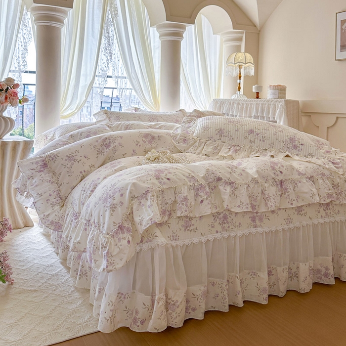 91家纺网 家纺一手货源 找家纺 瑞宝 2026新款全棉纯棉床盖小碎花玻璃纱四件套 叶秋