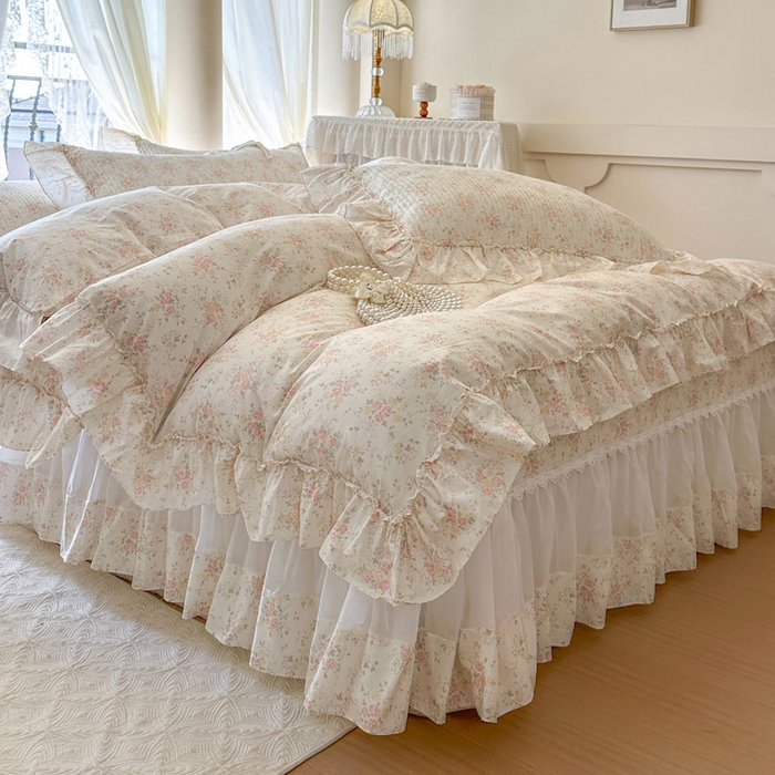 91家纺网 家纺一手货源 找家纺 瑞宝 2026新款全棉纯棉床盖小碎花玻璃纱四件套 半夏