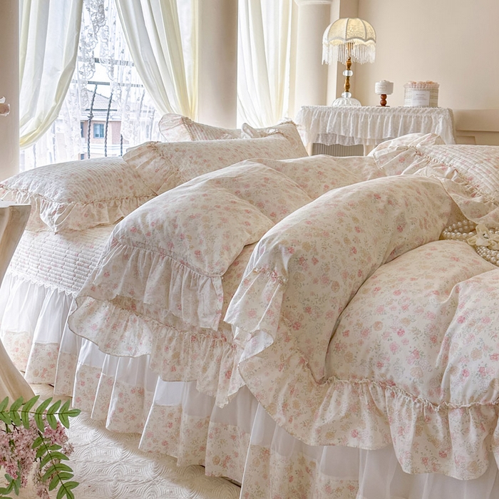 91家纺网 家纺一手货源 找家纺 瑞宝 2026新款全棉纯棉床盖小碎花玻璃纱四件套 花境