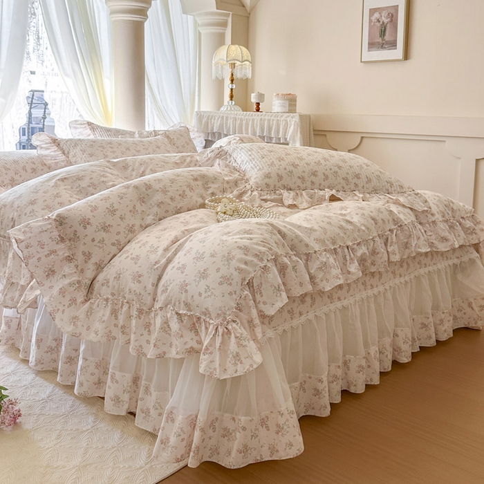 91家纺网 家纺一手货源 找家纺 瑞宝 2026新款全棉纯棉床盖小碎花玻璃纱四件套 简宁