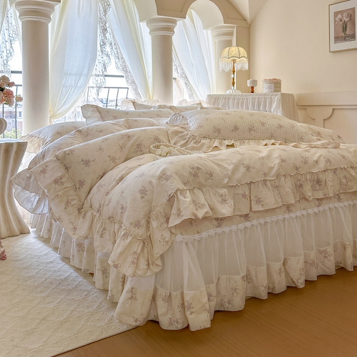 91家纺网 家纺一手货源 找家纺 瑞宝 2026新款全棉纯棉床盖小碎花玻璃纱四件套 樱洛