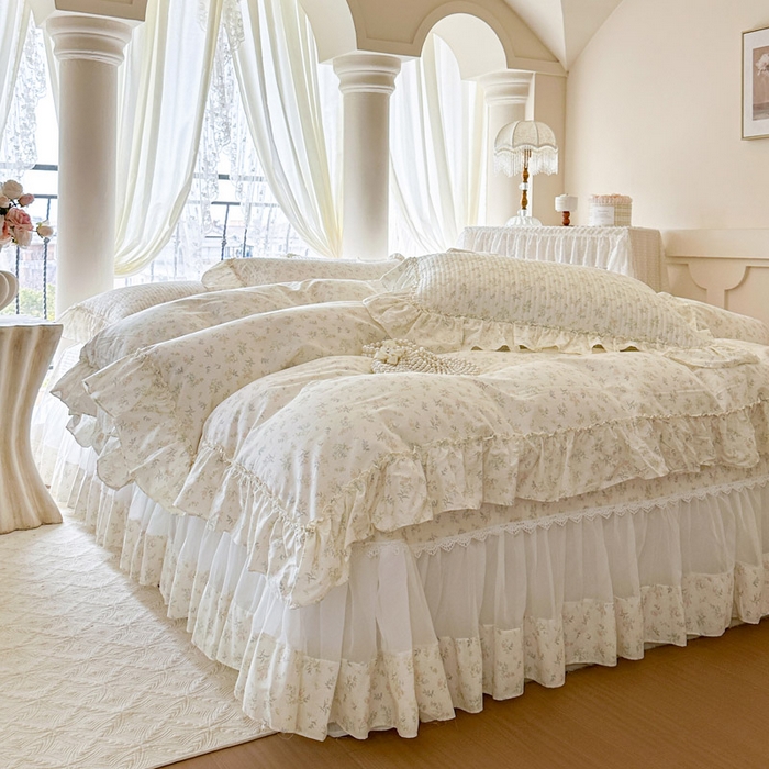 91家纺网 家纺一手货源 找家纺 瑞宝 2026新款全棉纯棉床盖小碎花玻璃纱四件套 林晚