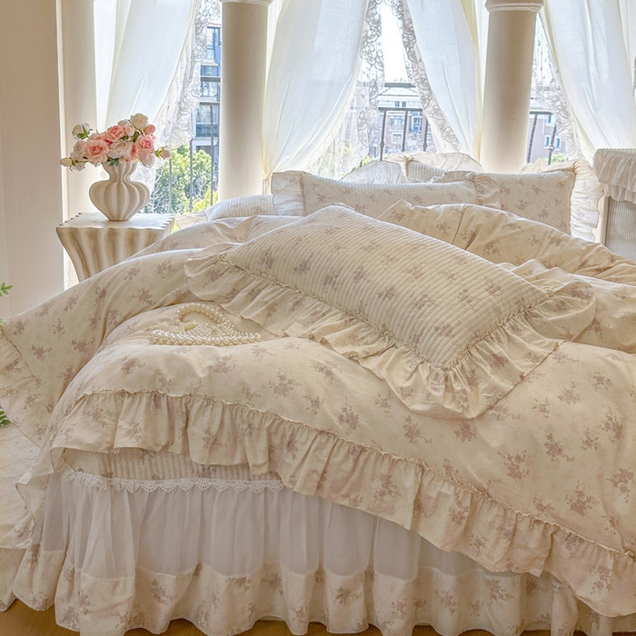 91家纺网 家纺一手货源 找家纺 瑞宝 2026新款全棉纯棉床盖小碎花玻璃纱四件套 樱洛