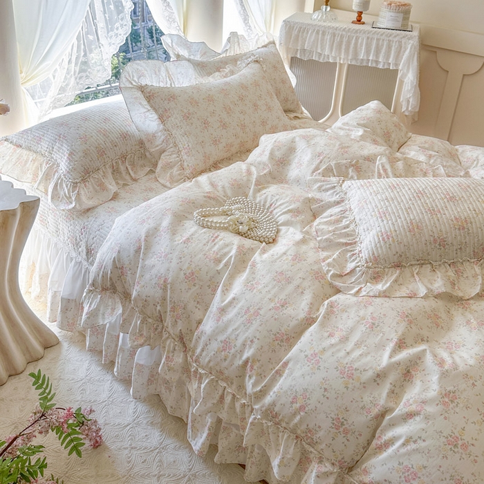 91家纺网 家纺一手货源 找家纺 瑞宝 2026新款全棉纯棉床盖小碎花玻璃纱四件套 半夏