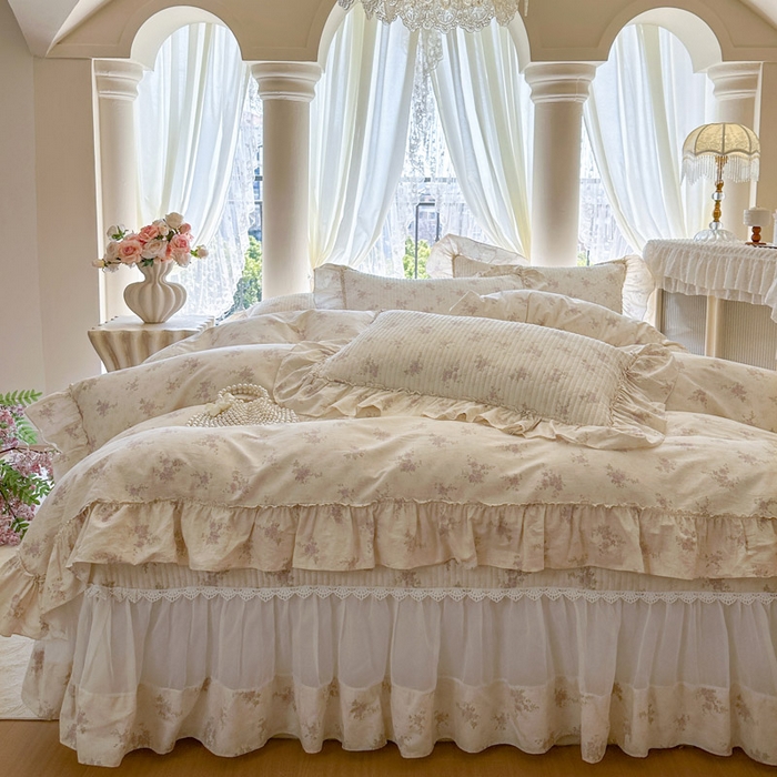 91家纺网 家纺一手货源 找家纺 瑞宝 2026新款全棉纯棉床盖小碎花玻璃纱四件套 樱洛