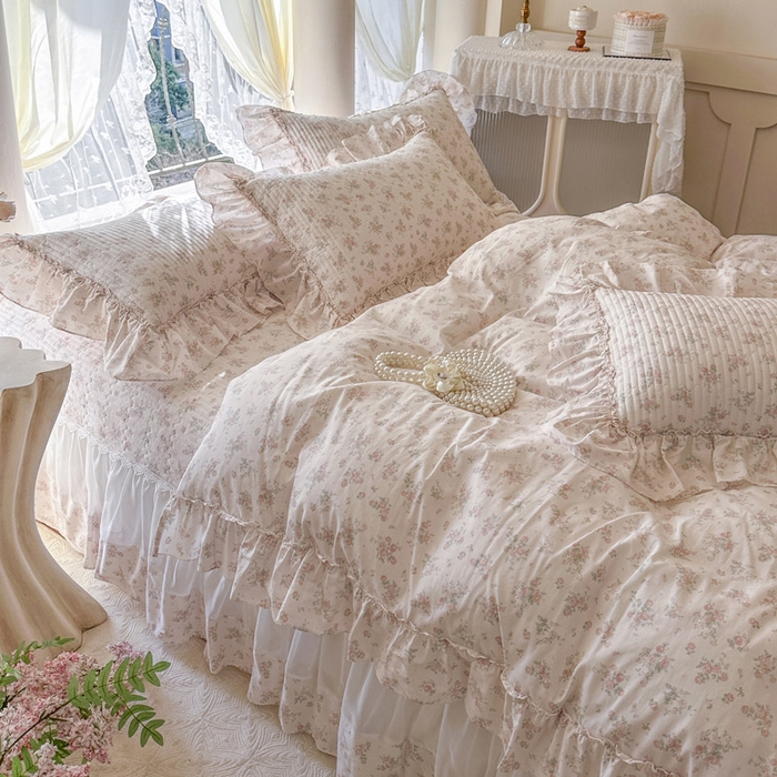 91家纺网 家纺一手货源 找家纺 瑞宝 2026新款全棉纯棉床盖小碎花玻璃纱四件套 简宁