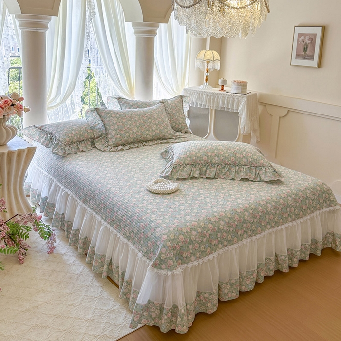 91家纺网 家纺一手货源 找家纺 瑞宝 2026新款全棉纯棉床盖小碎花玻璃纱四件套 芊朵