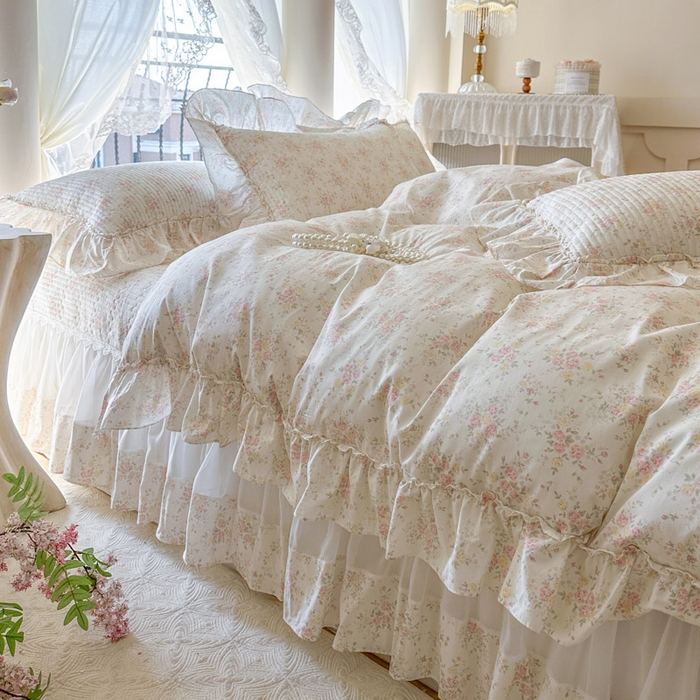 91家纺网 家纺一手货源 找家纺 瑞宝 2026新款全棉纯棉床盖小碎花玻璃纱四件套 半夏