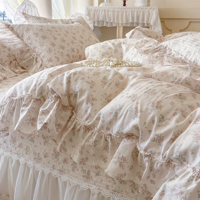 91家纺网 家纺一手货源 找家纺 瑞宝 2026新款全棉纯棉床盖小碎花玻璃纱四件套 简宁