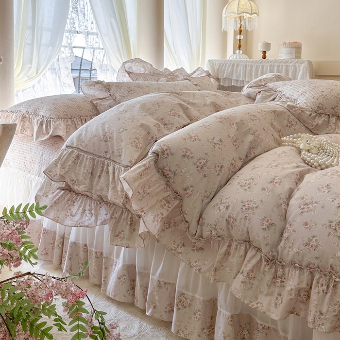 91家纺网 家纺一手货源 找家纺 瑞宝 2026新款全棉纯棉床盖小碎花玻璃纱四件套 南湘