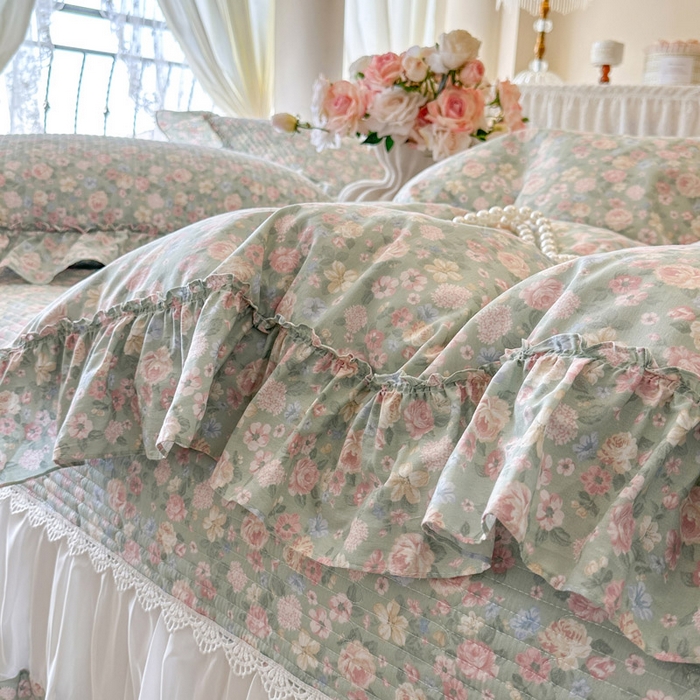 91家纺网 家纺一手货源 找家纺 瑞宝 2026新款全棉纯棉床盖小碎花玻璃纱四件套 芊朵