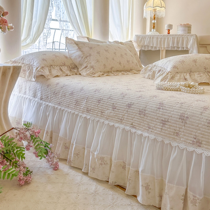 91家纺网 家纺一手货源 找家纺 瑞宝 2026新款全棉纯棉床盖小碎花玻璃纱四件套 樱洛