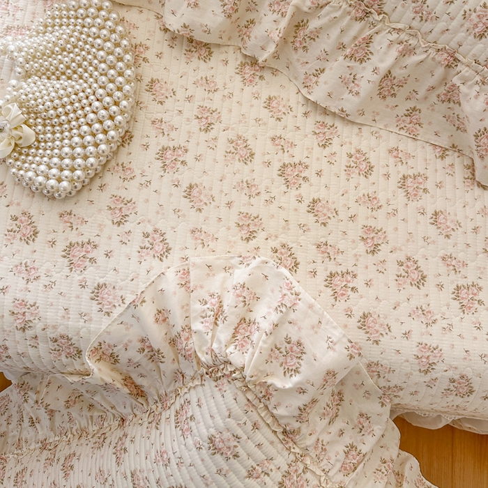 91家纺网 家纺一手货源 找家纺 瑞宝 2026新款全棉纯棉床盖小碎花玻璃纱四件套 淡桔