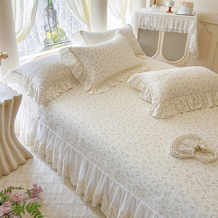 91家纺网 家纺一手货源 找家纺 瑞宝 2026新款全棉纯棉床盖小碎花玻璃纱四件套 林晚