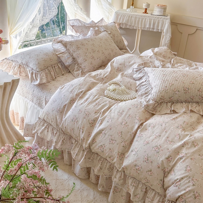 91家纺网 家纺一手货源 找家纺 瑞宝 2026新款全棉纯棉床盖小碎花玻璃纱四件套 南湘