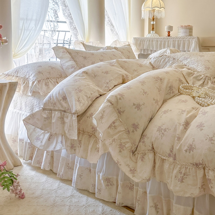 91家纺网 家纺一手货源 找家纺 瑞宝 2026新款全棉纯棉床盖小碎花玻璃纱四件套 樱洛