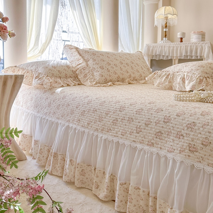 91家纺网 家纺一手货源 找家纺 瑞宝 2026新款全棉纯棉床盖小碎花玻璃纱四件套 淡桔