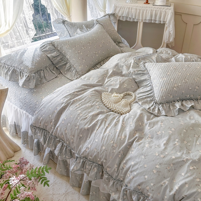 91家纺网 家纺一手货源 找家纺 瑞宝 2026新款全棉纯棉床盖小碎花玻璃纱四件套 颂青