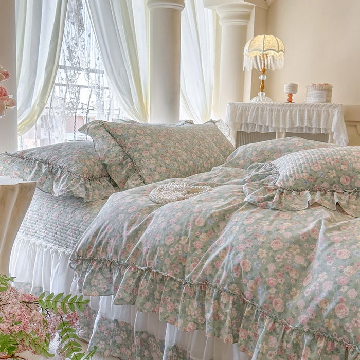 91家纺网 家纺一手货源 找家纺 瑞宝 2026新款全棉纯棉床盖小碎花玻璃纱四件套 芊朵