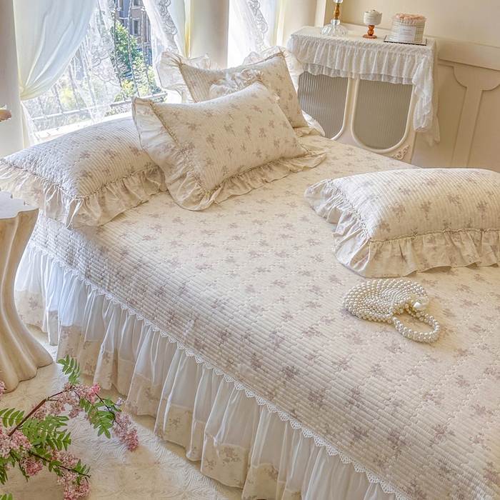 91家纺网 家纺一手货源 找家纺 瑞宝 2026新款全棉纯棉床盖小碎花玻璃纱四件套 樱洛