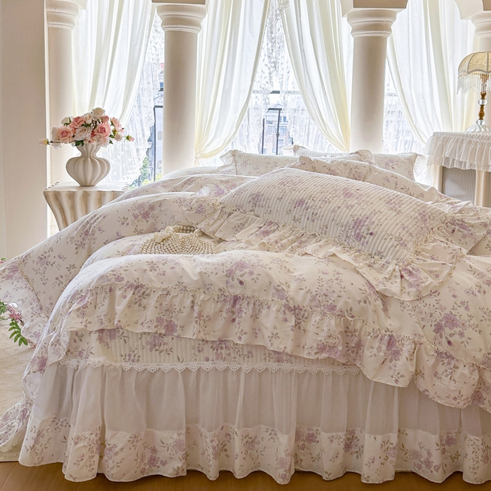 91家纺网 家纺一手货源 找家纺 瑞宝 2026新款全棉纯棉床盖小碎花玻璃纱四件套 叶秋